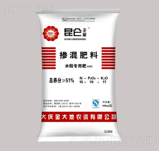 50kg水稻專用摻混肥料（BB肥）15-19-17-昆侖之美-永利肥業(yè)