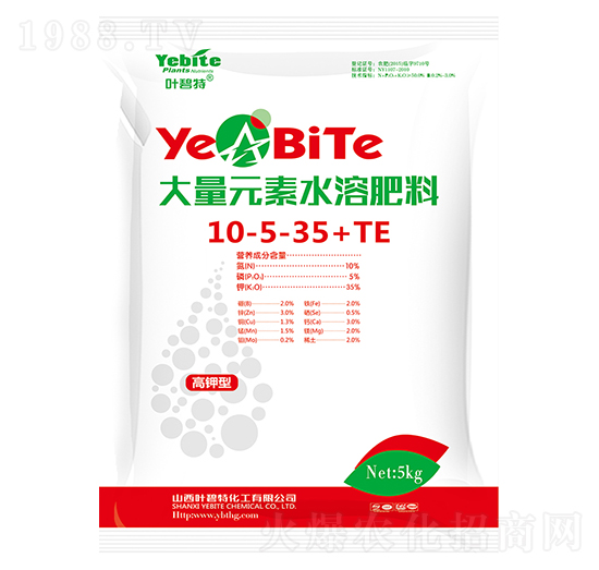 高鉀型大量元素水溶肥料10-5-35+TE-葉碧特