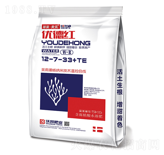 優(yōu)德紅含腐植酸水溶肥料12-7-33+TE-菲萊·美果-沃邦肥業(yè)