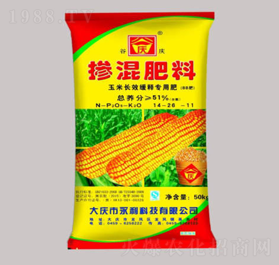 玉米長(zhǎng)效緩釋免追肥摻混肥料14-26-11-谷慶-永利科技
